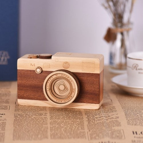 Wooden Music Box Retro Camera Design Classical Melody Birthday Christmas Festival Musical Gifts Home Office Decoration Crafts