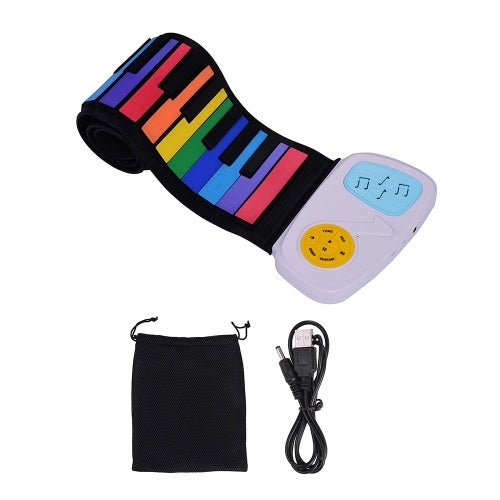 49 Keys Rainbow Roll-Up Piano Electronic Keyboard Colorful Silicon Keys Built-in Speaker Musical Education Toy for Children Kids