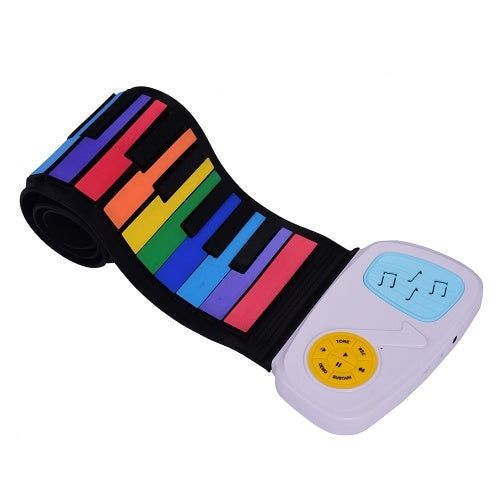 49 Keys Rainbow Roll-Up Piano Electronic Keyboard Colorful Silicon Keys Built-in Speaker Musical Education Toy for Children Kids