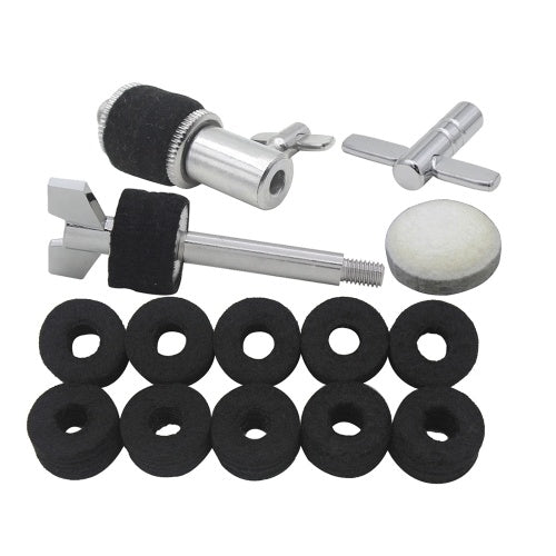 Drum Set Accessories Kit Including Hi-Hat Clutch + Wool Felt Pad for Bass Drum Pedal Beater + 10pcs Cymbal Felt Washers + Cymbal Stacker + Drum Key