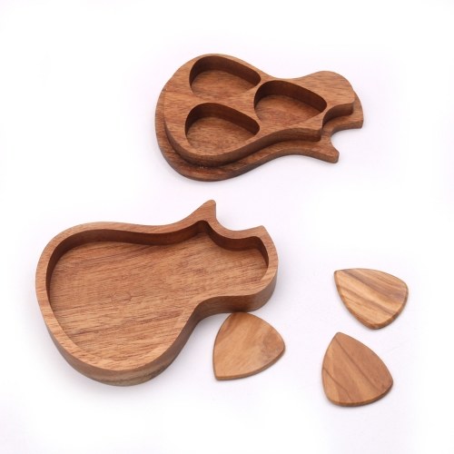 3 Pcs Wooden Guitar Picks with Case Wood Picks for Acoustic Electric Guitars Bass Ukulele Musical Instrument Tool