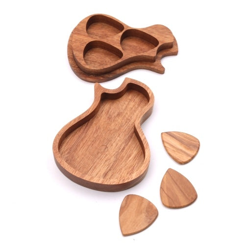 3 Pcs Wooden Guitar Picks with Case Wood Picks for Acoustic Electric Guitars Bass Ukulele Musical Instrument Tool