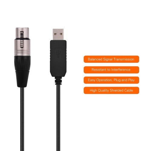 RS485 DMX512 Converter Cable USB to 3Pin XLR Female Interface Computer Connecting Stage Lighting Devices LED Control Cable