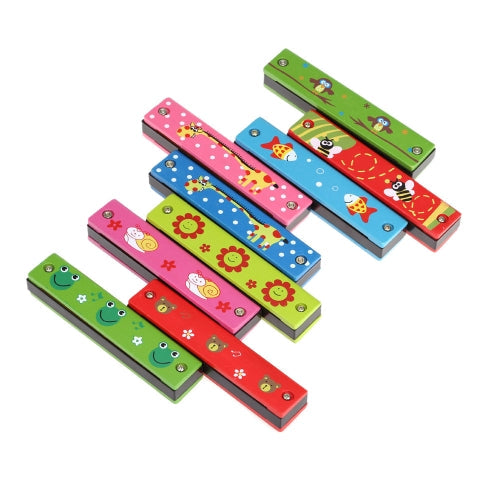 Tremolo Harmonica 16 Holes Wooden Cover Colorful Free Reed Wind Instrument Kids Musical Educational Toy