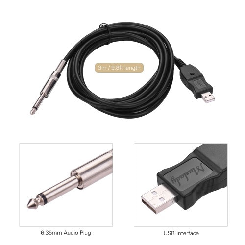 Muslady USB كابل الغيتار واجهة USB ذكر إلى 6.35 مللي متر أحادية ذكر الغيتار الكهربائي محول كابل الغيتار موصل الكمبيوتر الحبل محول الكابلات