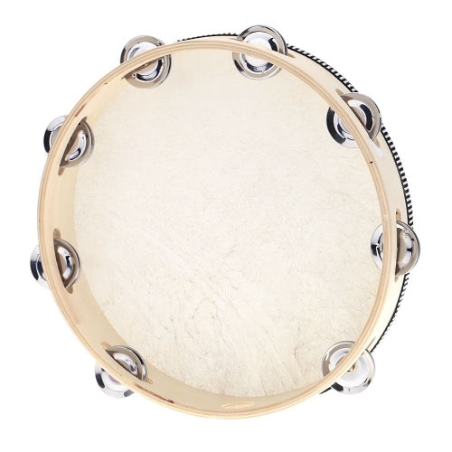 10" Hand Held Tambourine Drum Bell Birch Metal Jingles Percussion