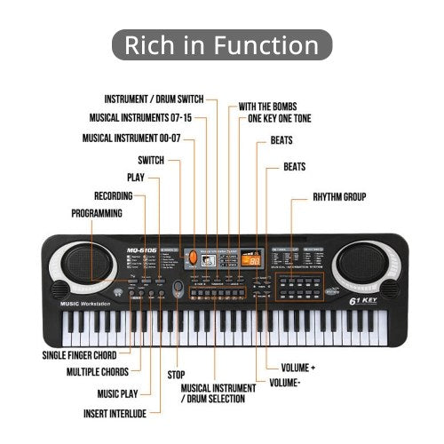 61 Keys Electronic Organ USB Digital Keyboard Piano Musical Instrument Kids Toy with Microphone