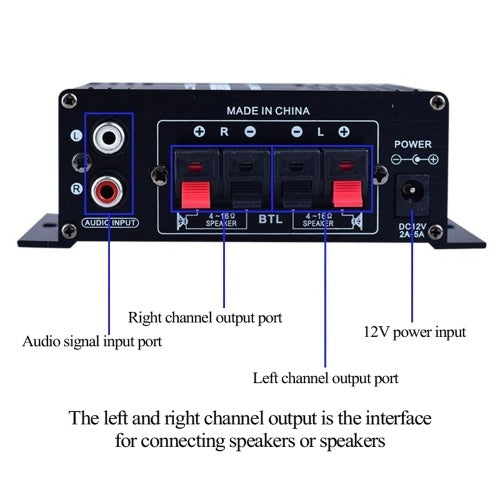 AK170 Mini Audio Power Amplifier Portable Sound Amplifier Speaker Amp for Car and Home