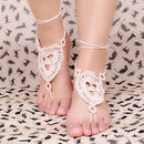 Beige Cotton Thread Crochet Foot Chain Bracelet Anklet Patterns Circles Pearl Beach Barefoot Sandal