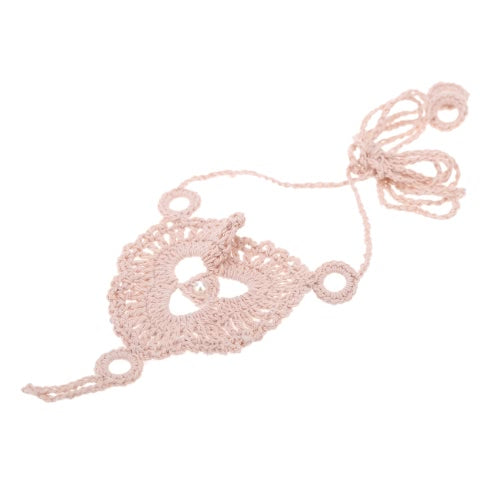 Beige Cotton Thread Crochet Foot Chain Bracelet Anklet Patterns Circles Pearl Beach Barefoot Sandal