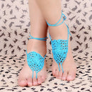 Blue Cotton Thread Crochet Foot Chain Bracelet Anklet Netlike Pattern Beach Barefoot Sandal