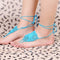 Blue Cotton Thread Crochet Foot Chain Bracelet Anklet Netlike Pattern Beach Barefoot Sandal