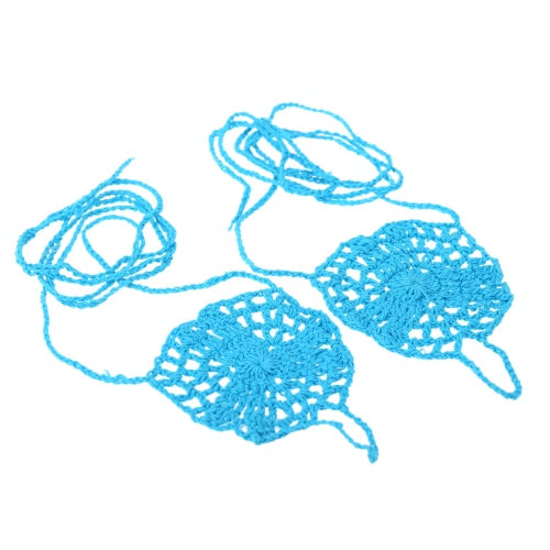 Blue Cotton Thread Crochet Foot Chain Bracelet Anklet Netlike Pattern Beach Barefoot Sandal