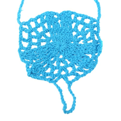 Blue Cotton Thread Crochet Foot Chain Bracelet Anklet Netlike Pattern Beach Barefoot Sandal