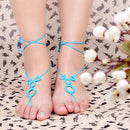 Blue Cotton Thread Crochet Foot Chain Bracelet Anklet Lovely Circles Beach Barefoot Sandal