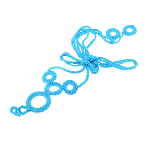 Blue Cotton Thread Crochet Foot Chain Bracelet Anklet Lovely Circles Beach Barefoot Sandal