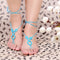 Blue Cotton Thread Crochet Foot Chain Bracelet Anklet Lovely Circles Beach Barefoot Sandal