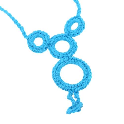 Blue Cotton Thread Crochet Foot Chain Bracelet Anklet Lovely Circles Beach Barefoot Sandal