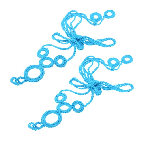 Blue Cotton Thread Crochet Foot Chain Bracelet Anklet Lovely Circles Beach Barefoot Sandal