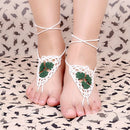 Cotton Thread Crochet Foot Chain Bracelet Anklet Maple Leaf Triangle Beach Barefoot Sandal Blue