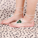 Cotton Thread Crochet Foot Chain Bracelet Anklet Maple Leaf Triangle Beach Barefoot Sandal Blue