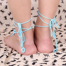 Cotton Thread Crochet Foot Chain Bracelet Anklet Flower Circles Beach Barefoot Sandal Toe Ring White