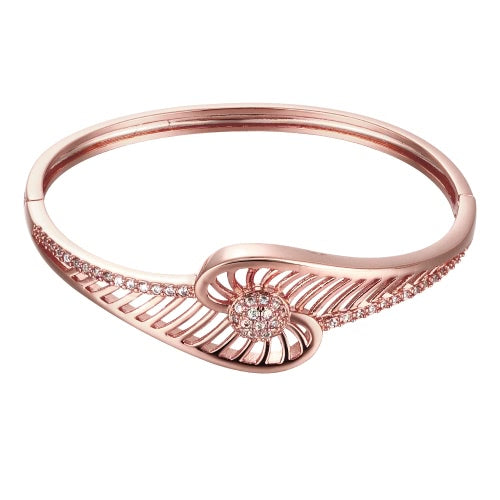 Brass Bangle Bracelet Embedded with AAA Zircon with An Opening & Hollow Lines Golden & Rose Golden Fashional Accessories for Women