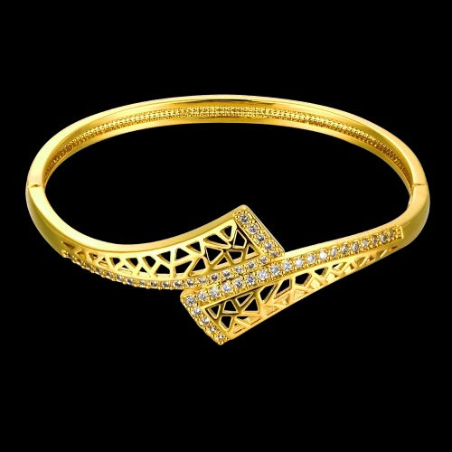 Brass Bangle Bracelet Embedded with AAA Zircon with An Opening & Triangle Nets Golden & Rose Golden Fashional Accessories for Women