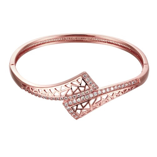 Brass Bangle Bracelet Embedded with AAA Zircon with An Opening & Triangle Nets Golden & Rose Golden Fashional Accessories for Women