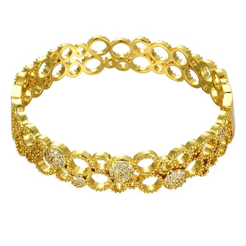 Hollow Brass Bangle Bracelet Embedded with AAA Zircon with An Opening Golden & Rose Golden Fashional Accessories for Women