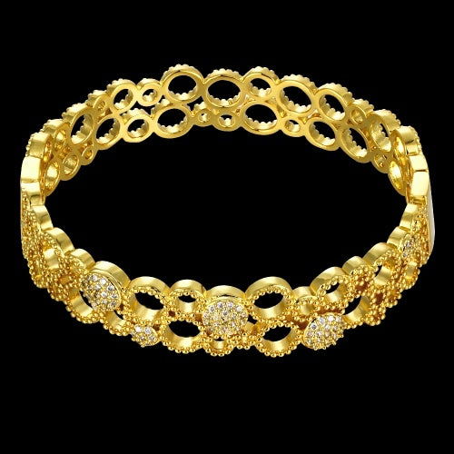 Hollow Brass Bangle Bracelet Embedded with AAA Zircon with An Opening Golden & Rose Golden Fashional Accessories for Women