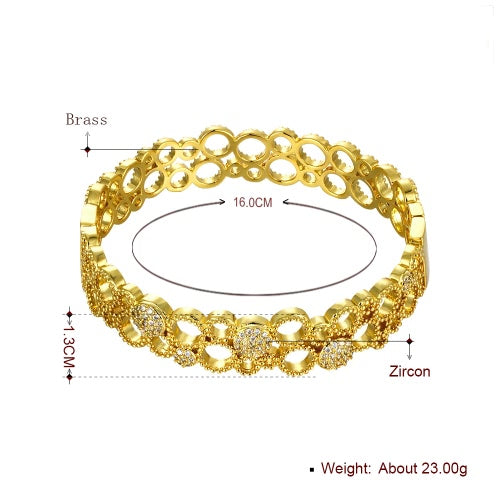 Hollow Brass Bangle Bracelet Embedded with AAA Zircon with An Opening Golden & Rose Golden Fashional Accessories for Women