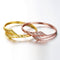 Brass Bangle Bracelet Embedded with AAA Zircon with An Opening & Hollow Lines Golden & Rose Golden Fashional Accessories for Women