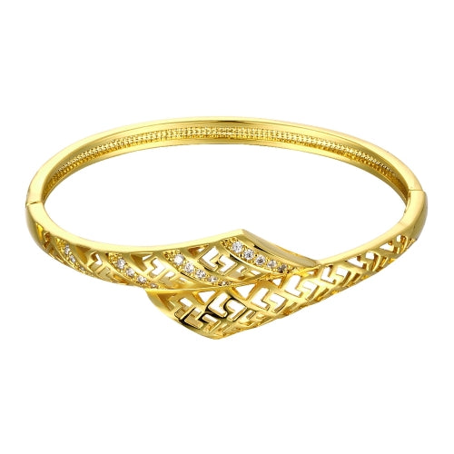 Brass Bangle Bracelet Embedded with AAA Zircon with An Opening & Hollow Lines Golden & Rose Golden Fashional Accessories for Women