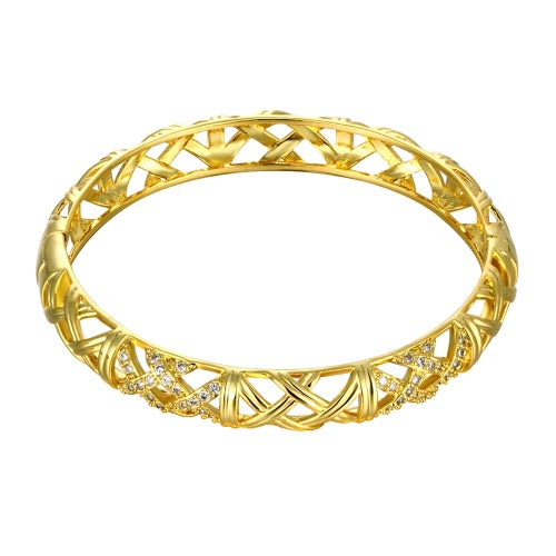 Hollow Nets Brass Bangle Bracelet Embedded with AAA Zircon with An Opening Golden & Rose Golden Fashional Accessories for Women