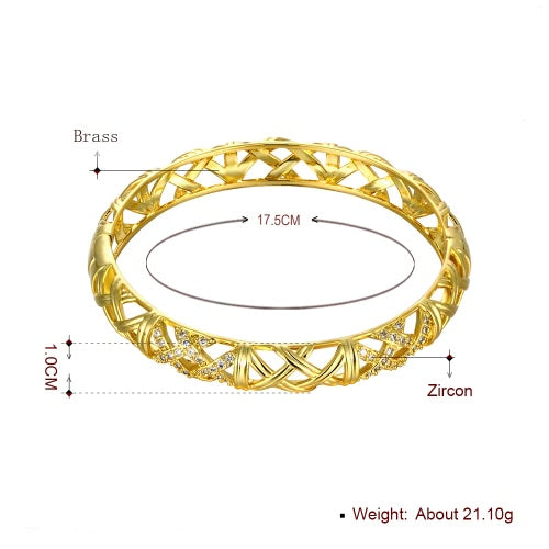 Hollow Nets Brass Bangle Bracelet Embedded with AAA Zircon with An Opening Golden & Rose Golden Fashional Accessories for Women