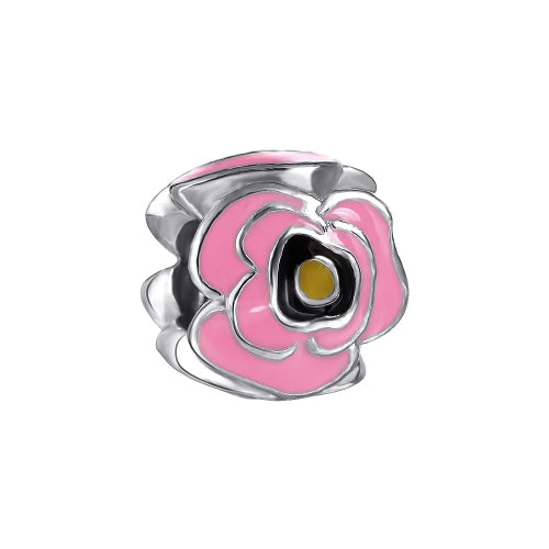 Romacci Pink Rose Enamel Bead S925 Sterling Silver for European Charm Bracelet DIY Women Jewelry