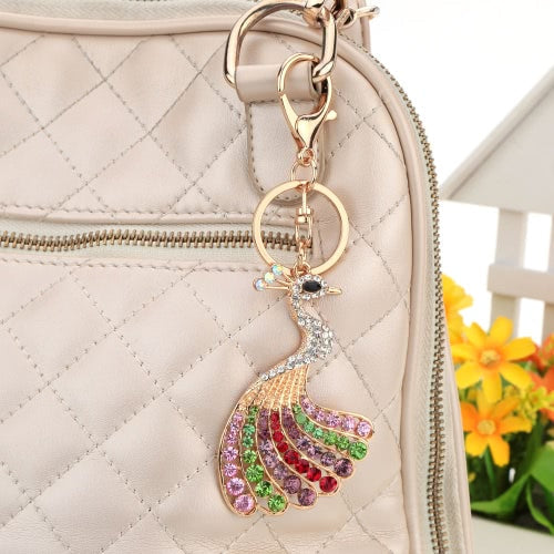 Beautiful Shining Crystal Rhinestone Peafowl Peacock Pendant Key Ring Fashion Women Jewelry Car Key Chain Purse Handbag Charm Accessory Gift