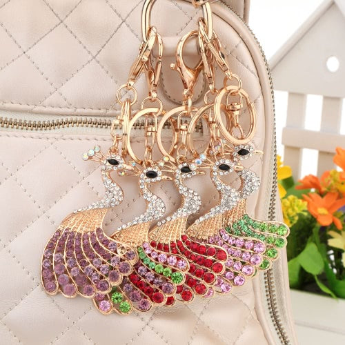 Beautiful Shining Crystal Rhinestone Peafowl Peacock Pendant Key Ring Fashion Women Jewelry Car Key Chain Purse Handbag Charm Accessory Gift