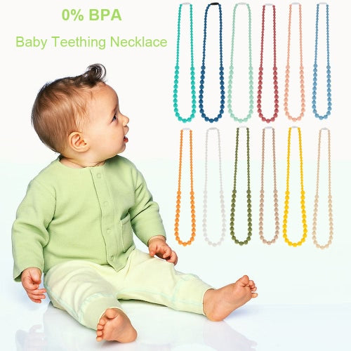 100% Food Grade Teething Teether Necklace Soft Beads for Chew Baby Toddler Nursing Jewelry Toy for Mom to Wear BPA Free