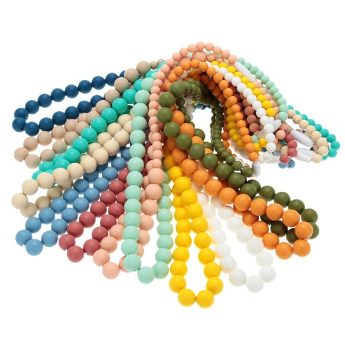 100% Food Grade Teething Teether Necklace Soft Beads for Chew Baby Toddler Nursing Jewelry Toy for Mom to Wear BPA Free