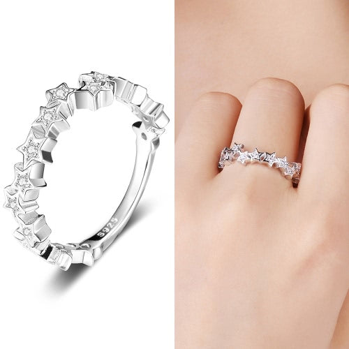 JURE 925 Sterling Silver Ring Zirconia Wedding Engagement Ring Star-shaped Proposal Bridal Halo Replacement