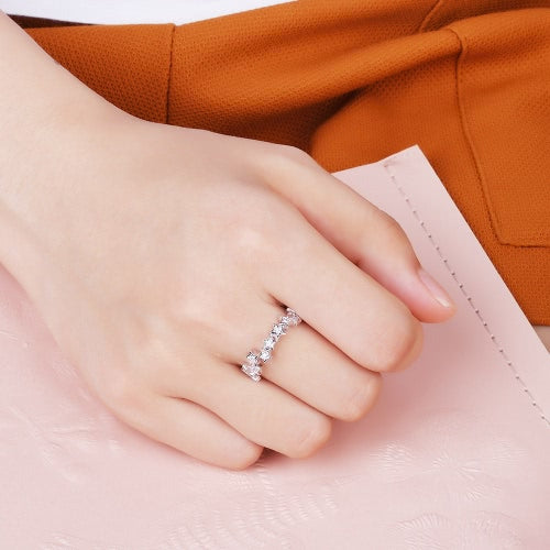 JURE 925 Sterling Silver Ring Zirconia Wedding Engagement Ring Star-shaped Proposal Bridal Halo Replacement