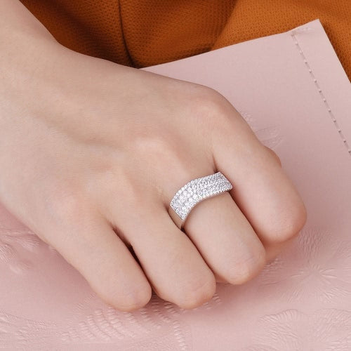 JURE 925 Sterling Silver Ring Zirconia Shinning Wedding Engagement Ring Proposal Bridal Halo Replacement