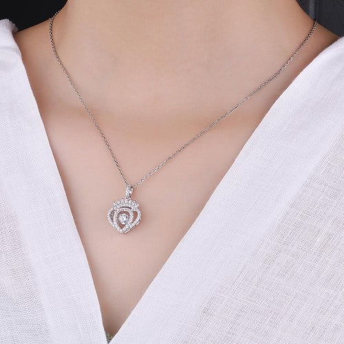 JURE Fashionable S925 Sterling Silver Pendant Rotatable Zirconia Sparkle Pendant Necklace 18 Inch