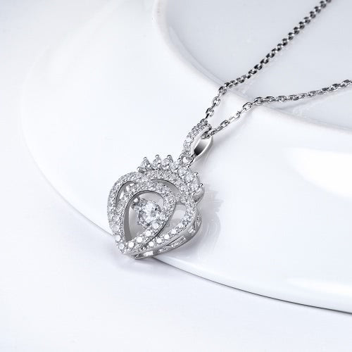 JURE Fashionable S925 Sterling Silver Pendant Rotatable Zirconia Sparkle Pendant Necklace 18 Inch