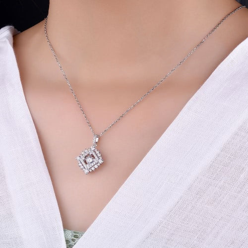 JURE المألوف S925 الفضة الاسترليني قلادة للتدوير زركونيا البريق قلادة مربع قلادة Necklace18 بوصة