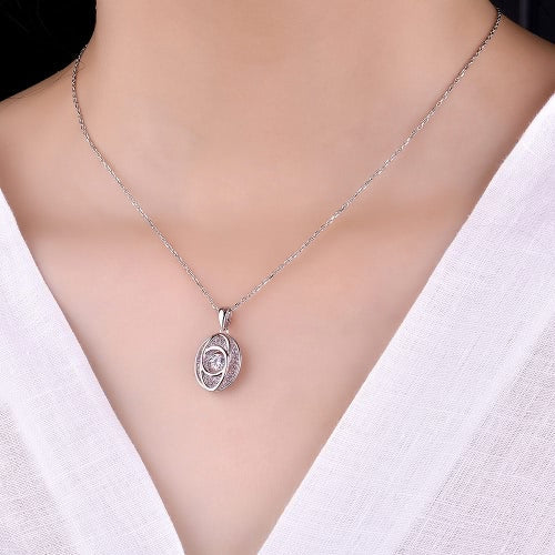 JURE Fashionable S925 Sterling Silver Pendant Rotatable Zirconia Sparkle Pendant Necklace 18 Inch