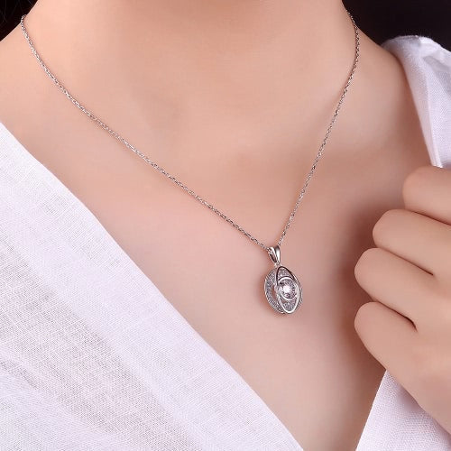 JURE Fashionable S925 Sterling Silver Pendant Rotatable Zirconia Sparkle Pendant Necklace 18 Inch