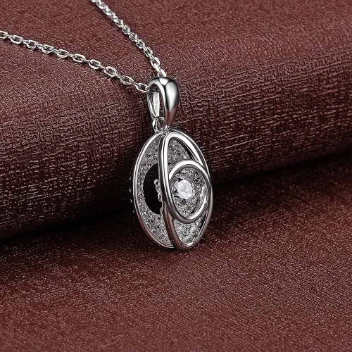 JURE Fashionable S925 Sterling Silver Pendant Rotatable Zirconia Sparkle Pendant Necklace 18 Inch